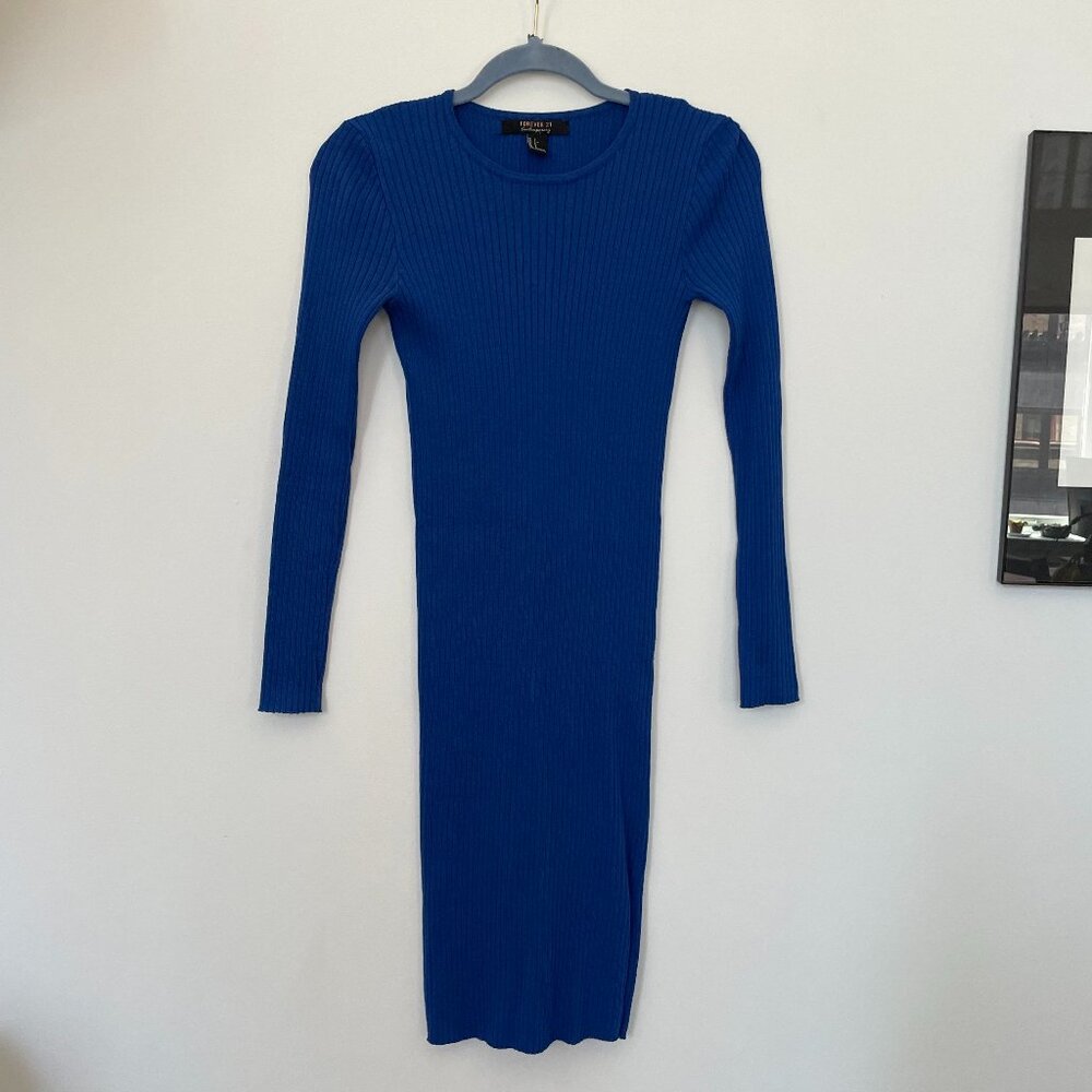 Forever 21 Contemporary Cobalt Blue Midi Bodycon Dress (size S)